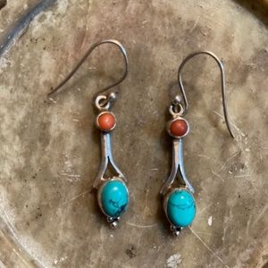 Turquoise and Coral Sterling earrings